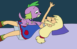 Size: 1112x718 | Tagged: safe, artist:mojo1985, applejack, spike, dog, human, equestria girls, g4, cute, duo, duo male and female, female, male, pretty