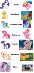 Size: 610x1309 | Tagged: safe, artist:sieriszockera, edit, screencap, applejack, applejack (g1), cotton candy (g1), fluttershy, pinkie pie, pinkie pie (g3), posey, rainbow dash, rainbow dash (g3), rarity, rarity (g3), spike, spike (g1), twilight, twilight sparkle, bird, dragon, earth pony, pegasus, pony, unicorn, g1, g3, g4, my little pony 'n friends, rescue at midnight castle, the runaway rainbow, apple, apple tree, artwork, bipedal, bird on head, bow, cloud, comparison, duo, duo male and female, female, food, g1 to g4, g3 to g4, garden, generation leap, happy, horn, looking at you, looking up, male, mane seven, mane six, mountain, offscreen character, open mouth, open smile, pinterest, raised hoof, raised leg, shy, simple background, sky, smiling, smiling at you, solo, spread wings, standing, surprised, tail, tail bow, tree, trio, walking, white background, wingless spike, wings