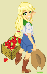 Size: 1600x2500 | Tagged: safe, artist:gonicfanfic, applejack, equestria girls, g4, apple, digital art, female, food, pixel art, simple background