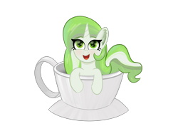 Size: 3508x2480 | Tagged: safe, artist:knife smile, oc, oc only, oc:lunabird, pony, unicorn, commission, cup, horn, laughing, simple background, solo, teacup, transparent background