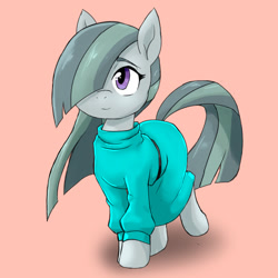 Size: 1200x1200 | Tagged: safe, artist:a.s.e, marble pie, earth pony, pony, g4, clothes, cute, dress, female, hair over one eye, marblebetes, mare, simple background, smiling, solo