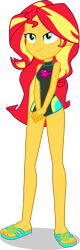 Size: 1281x4012 | Tagged: safe, alternate version, artist:dustinwatsongkx, edit, sunset shimmer, human, equestria girls, g4, my little pony equestria girls: better together, accessory swap, barefoot, clothes, clothes swap, feet, female, fluttershy's one-piece swimsuit, one-piece swimsuit, sandals, simple background, solo, swimsuit, swimsuit edit, swimsuit swap, transparent background, vector