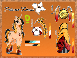 Size: 2048x1536 | Tagged: safe, artist:theuser, oc, oc only, oc:princess kirana, unicorn, cutie mark, gradient background, horn, jewelry, magic, necklace, reference sheet, solo, sternocleidomastoid, tall, telekinesis, unicorn oc