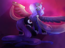 Size: 3676x2753 | Tagged: safe, artist:jezebel-remedy, princess luna, alicorn, pony, g4, female, high res, horn, mare, solo, spread wings, tail, wings