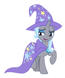 Size: 813x968 | Tagged: safe, alternate version, edit, edited screencap, editor:marefieber, screencap, vector edit, trixie, pony, unicorn, a matter of principals, g4, season 8, cape, clothes, eyeshadow, female, hat, horn, looking sideways, makeup, mare, png, raised hoof, raised leg, recolor, robe, simple background, smiling, smug, solo, stars, transparent background, trixie's cape, trixie's hat, vector, wizard hat, wizard robe