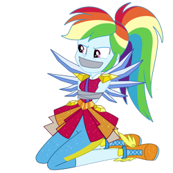 Size: 2000x2000 | Tagged: safe, artist:nie-martw-sie-o-mnie, rainbow dash, human, equestria girls, g4, my little pony equestria girls: legend of everfree, arm behind back, bondage, bound and gagged, crystal guardian, crystal wings, dashsub, female, femsub, gag, kneeling, simple background, solo, submissive, tape, tape bondage, tape gag, transparent background, wings