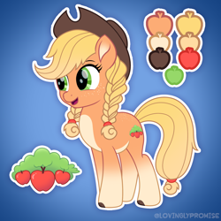 Size: 2000x2000 | Tagged: safe, artist:lovinglypromise, part of a set, applejack, earth pony, pony, g4, alternate cutie mark, alternate design, braid, cloven hooves, gradient background, solo