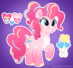 Size: 2126x2000 | Tagged: safe, artist:lovinglypromise, pinkie pie, earth pony, pony, g4, alternate cutie mark, alternate design, cloven hooves, gradient background, solo