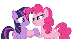 Size: 1213x655 | Tagged: safe, artist:kingbases, artist:shieldwingarmorofgod, pinkie pie, twilight sparkle, earth pony, pony, unicorn, g4, base used, duo, duo female, female, horn, mare, simple background, transparent background, unicorn twilight, wrong eye shape