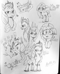 Size: 828x1024 | Tagged: safe, artist:funnyk16, misty brightdawn, opaline arcana, alicorn, pony, unicorn, g5, dialogue, duo, duo female, female, horn, mare, notepad, sad, sketch, sketch dump, teary eyes, text, traditional art, yelling