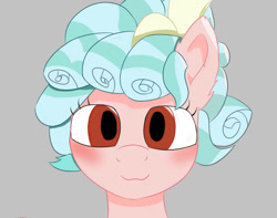 Size: 1007x794 | Tagged: safe, artist:lilcherry02, cozy glow, pegasus, pony, g4, blushing, bust, female, filly, foal, gray background, simple background, solo