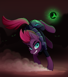 Size: 3100x3500 | Tagged: safe, artist:rainbowfire, tempest shadow, pony, unicorn, g4, my little pony: the movie, action pose, armor, badass, broken horn, clothes, cute, female, fight, gritted teeth, high res, horn, jacket, mare, night, obsidian orb, sketch, solo, teeth, tempestbetes, this will end in petrification