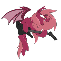 Size: 2000x2000 | Tagged: safe, artist:moonatik, oc, oc only, oc:thorium, bat pony, pony, rainbow rocks 10th anniversary, bat pony oc, electric guitar, fangs, flying, guitar, male, musical instrument, simple background, solo, stallion, transparent background