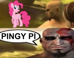 Size: 562x444 | Tagged: safe, pinkie pie, pony, g4, god of war, kratos, meme, misspelling