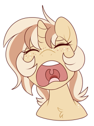 Size: 491x657 | Tagged: safe, artist:lulubell, oc, oc only, oc:lulubell, pony, unicorn, bust, eyes closed, horn, open mouth, screaming, simple background, solo, transparent background, yelling