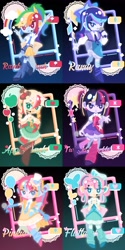 Size: 2048x4096 | Tagged: safe, artist:kkk8372178, applejack, fluttershy, pinkie pie, rainbow dash, rarity, twilight sparkle, human, equestria girls, g4, alternate hairstyle, clothes, female, hat, headset mic, humane five, humane six, microphone, necktie, standing, standing on one leg, starry eyes, top hat, wingding eyes