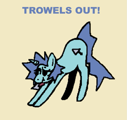 Size: 661x626 | Tagged: safe, anonymous artist, oc, oc only, oc:trowels out, pony, unicorn, brick booty lore, horn, iwtcird, meme, simple background, solo, trowel