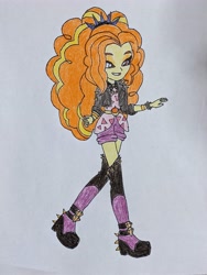 Size: 3024x4032 | Tagged: safe, artist:biggernate91, derpibooru exclusive, editor:biggernate91, adagio dazzle, rainbow rocks 10th anniversary, equestria girls, find the magic, g4, my little pony equestria girls: better together, bracelet, clothes, female, headband, jacket, jewelry, leather, leather jacket, photo, smiling, solo, spiked headband, spiked wristband, trace, traditional art, wristband