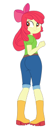 Size: 1900x4295 | Tagged: safe, artist:gmaplay, apple bloom, human, equestria girls, g4, apple bloom's bow, bloom butt, boots, bow, butt, clothes, denim, hair bow, jeans, looking at you, looking back, pants, rear view, shoes, simple background, solo, transparent background