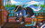 Size: 1600x1000 | Tagged: safe, artist:aleth, oc, oc only, oc:jasmine, oc:riptide, bat pony, earth pony, pony, angry, barrel, boat, clothes, cloud, cute, duo, duo female, female, hat, island, jacket, mare, ocean, pirate, pirate ship, scar, silly, smiling, sword, water, weapon