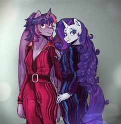 Size: 1700x1750 | Tagged: safe, artist:slapearl, rarity, twilight sparkle, alicorn, unicorn, anthro, g4, clothes, duo, duo female, female, horn, lesbian, ship:rarilight, shipping, twilight sparkle (alicorn)