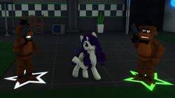 Size: 830x466 | Tagged: safe, rarity, pony, unicorn, g4, crossover, female, five nights at freddy's, freddy fazbear, game screencap, horn, mare, roblox