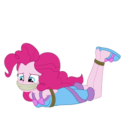 Size: 2000x2000 | Tagged: safe, artist:nie-martw-sie-o-mnie, pinkie pie, human, equestria girls, g4, bondage, bound and gagged, cloth gag, clothes, female, femsub, gag, lying down, nightgown, pajamas, pinkiesub, rope, rope bondage, shorts, simple background, slippers, solo, submissive, tied up, transparent background