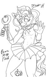 Size: 716x1200 | Tagged: safe, artist:sepiakeys, oc, oc:blue giggles, anthro, crossdressing, monochrome, sailor moon (series), sailor senshi, solo