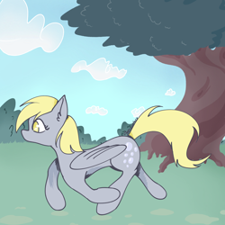 Size: 4400x4400 | Tagged: safe, artist:tkshoelace, derpy hooves, pegasus, pony, g4, cloud, ear fluff, female, folded wings, solo, tree, wings