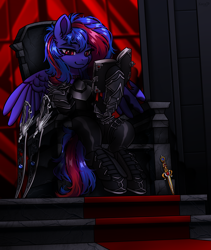 Size: 3800x4500 | Tagged: safe, artist:konejo, oc, oc only, oc:redline lightwing, pegasus, pony, armor, blades, dagger, weapon