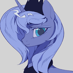 Size: 2048x2048 | Tagged: safe, artist:6ji5z6gmst1j2vs, princess luna, alicorn, pony, g4, bust, female, gray background, looking at you, mare, portrait, s1 luna, simple background, solo