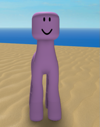 Size: 401x508 | Tagged: safe, earth pony, original species, pony, human head pony, bald, cursed image, game screencap, natural disaster survival, ponified, roblox, rule 85, smiley face, smiling, wat, what has science done