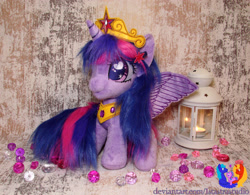 Size: 2571x2010 | Tagged: safe, artist:1stastrastudio, twilight sparkle, alicorn, pony, g4, big crown thingy, chibi, element of magic, irl, jewelry, lantern, photo, plushie, regalia, solo, twilight sparkle (alicorn)