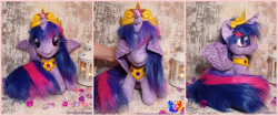 Size: 2560x1080 | Tagged: safe, artist:1stastrastudio, twilight sparkle, alicorn, pony, g4, big crown thingy, chibi, element of magic, irl, jewelry, lantern, photo, plushie, regalia, solo, twilight sparkle (alicorn), wing hands, wings