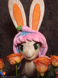 Size: 2304x3072 | Tagged: safe, artist:1stastrastudio, earth pony, pony, bunny ears, female, flower, irl, mare, photo, plushie, solo