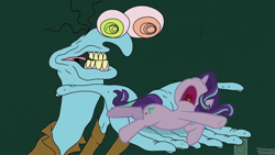 Size: 1280x720 | Tagged: safe, edit, editor:umsx, starlight glimmer, pony, unicorn, a royal problem, g4, adult swim, cartoon network, hand, horn, mr. landlord, screenshots, shitposting, sleeping, smiling friends, unconscious