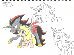 Size: 1990x1495 | Tagged: safe, artist:cmara, alicorn, pony, g4, female, male, maria robotnik, rule 85, shadow the hedgehog, simple background, sonic the hedgehog (series), traditional art, white background