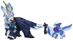 Size: 3840x2160 | Tagged: safe, artist:brainiac, kirin, pony, crossover, duo, genshin impact, macro, male, melusine, neuvillette (genshin impact), ponified, simple background, stallion, transparent background