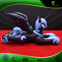 Size: 750x750 | Tagged: safe, nightmare moon, alicorn, inflatable pony, pony, g4, blue eyeshadow, bootleg, carpet, eyeshadow, facing right, female, frame, helmet, hongyi, hoof shoes, indoors, inflatable, inflatable alicorn, irl, lying down, makeup, mare, nightmare moon armor, opaque inflatable, peytral, photo, prone, red carpet, seams, solo, sploot, spread wings, wings