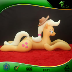 Size: 600x600 | Tagged: safe, applejack, earth pony, inflatable pony, pony, g4, bootleg, carpet, facial freckles, facing right, female, frame, freckles, hair tie, hat, hongyi, indoors, inflatable, inflatable earth pony, irl, lidded eyes, lying down, mare, matte, opaque inflatable, photo, ponytail, prone, red carpet, solo, sploot