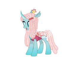 Size: 1020x783 | Tagged: safe, artist:queenravenrose, ocellus, changedling, changeling, changeling queen, alternate design, colored pupils, colored sclera, cyan pupils, eye clipping through hair, female, gradient legs, hairclip, jewelry, looking at you, older, older ocellus, open mouth, open smile, redesign, simple background, smiling, solo, sparkly mane, sparkly tail, standing, tail, teal sclera, tiara, transparent background, transparent wings, wings