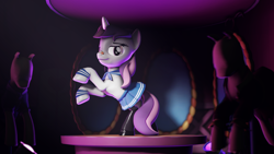 Size: 3840x2160 | Tagged: safe, artist:ytkitty, oc, oc only, oc:sweetieck dreams, pony, unicorn, g4, 3d, beautiful, chair, clothes, cute, daaaaaaaaaaaw, desk, female, filly, foal, horn, indoors, mare, not sweetie belle, ocbetes, outfit, room, skirt, socks, solo, source filmmaker, unicorn horn, vibing