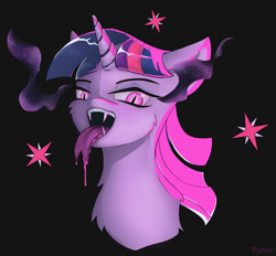 Size: 1398x1296 | Tagged: safe, artist:yumir, twilight sparkle, bat pony, undead, vampire, vampony, g4, black background, fangs, female, mare, simple background, solo, tongue out