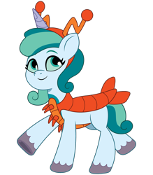 Size: 1050x1200 | Tagged: safe, artist:prixy05, oc, oc only, oc:prixy, lobster, pony, unicorn, g5, my little pony: tell your tale, clothes, colored sclera, costume, female, headband, horn, lobster costume, mare, nightmare night costume, simple background, solo, transparent background, vector