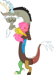 Size: 736x1024 | Tagged: safe, artist:creshosk, discord, oc, oc:cherry blossom, g4, duo, eyes closed, hug, simple background, transparent background