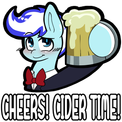 Size: 2480x2480 | Tagged: safe, artist:chiefywiffy, oc, oc:snowy pop, pegasus, alcohol, beer, beer mug, bowtie, cheers, cider, cider mug, clothes, drink, male, mug, necktie, pegasus oc, stallion, tuxedo