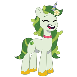 Size: 1200x1200 | Tagged: safe, artist:prixy05, leaf pony, pony, unicorn, g5, my little pony: tell your tale, cute, eyes closed, horn, leaf, leafbetes, simple background, solo, transparent background