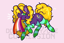 Size: 1000x673 | Tagged: safe, artist:maroonmads, oc, oc only, pony, unicorn, clothes, commission, female, horn, lesbian, lesbian pride flag, obtrusive watermark, pride, pride flag, socks, solo, striped socks, watermark, ych result