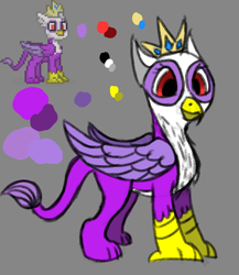 Size: 888x1024 | Tagged: safe, artist:mfg637, oc, oc:lytis, griffon, pony town, crown, digital art, griffon oc, jewelry, reference sheet, regalia, simple background, solo