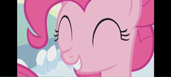 Size: 826x372 | Tagged: safe, screencap, pinkie pie, earth pony, pony, g4, my little pony: friendship is magic, season 1, winter wrap up, eyes closed, female, mare, outdoors, snow, solo